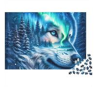 Arctic Wolf Night 1000 Piece Jigsaw Puzzle Wolf Eye Double Exposure Art for Adult Educational Games Home Decoration Challenge High Difficulty Birthday 52x38cm