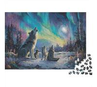 Arctic Wolf Pack 1000 Piece Jigsaw Puzzle Colorful Wolf Howling Aurora Art Home Decor Educational Gift Puzzle for Adults 38x26cm/1000pcs