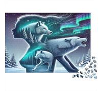Arctic Wolf Pack 1000 Piece Jigsaw Puzzle Paper Puzzle for Adults Northern Lights Forest Scene Relaxation Focus Home Decor 38x26cm/1000pcs