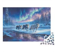 Arctic Wolf Pack Jigsaw Puzzle for Adults 1000 Piece Jigsaw Puzzle Night Northern Lights Focus Relaxing Home Decor 70x50cm/1000pcs