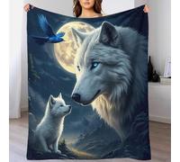 Arctic Wolf Throw Blanket 70x80inch(180x200cm) for Couch - Soft, Cozy Plush Blanket, Luxury Microfleece 3D Full Moon Theme Blankets - Hypoallergenic & Silky Smooth Comfort