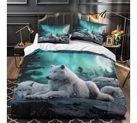 Arctic wolves 3D Printed 3-Piece Bed Cover Nature fantasy art Comforter Cover Set Soft Microfiber Concealed Zipper for Toddlers Kids Teens Adults Super king（260x220cm）
