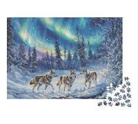 Arctic Wolves Night 1000 Piece Aurora Wolves Cardboard Puzzle for Adults 14+ Senior Citizens Senior Centre Activity Stress Relief Social Icebreaker Birthday Gift 52x38cm/1000pcs