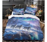 Arctic wolves running 3D Print 3 PCS Comforter Cover Winter landscape digital art Duvet Cover Set Breathable Microfiber Zipper Closure Dust Mite Proof for Toddlers Kids Kids Teens Single (135x200cm)