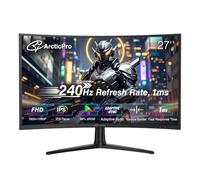 ArcticPro - 27" 240Hz curved gaming monitor, FHD 1080p, VA panel, 1ms response time computer display, adaptive sync, 3-sided frameless, ultra-thin, 99% sRGB, filter