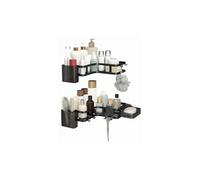 ARCUS 2 Pack Corner Shower Caddy - w/ 1x Soap Holder, 2x Clip-on Basket & 4 Moveable Hooks - For Shampoo, Bodywash, Shaving - Drill Free - Strong Adhesive - Rust Proof Bathroom Storage