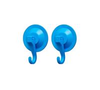 ARCUS Large Suction Hooks - Blue - 2 Pack - Plastic Suction Cup Hooks - Suction Hanger No Tools 3KG - Hooks for Door, Kitchen, Bathroom, Window - Decorations Hanger - Powerful Push & Lock Vacuum