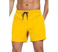 Arcweg Men's Swim Trunks Mens Board Shorts with Zipper Pockets Surfing Stretchy Beach Shorts Breathable Mesh Lining Quick Dry Bright Yellow