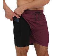 Arcweg Men's Swim Trunks Mens Swimming Shorts with Compression Liner Quick Dry Stretchy 2 in 1 Board Shorts with Zipper Pockets Wine Red L (UK)
