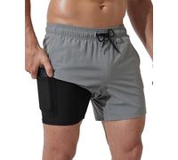 Arcweg Men's Swim Trunks Shorts with Compression Liner 2 in 1 Quick Dry Swimming Shorts with Boxer Brief Lined Surfing Stretchy Beach Shorts with Zipper Pockets S - XXL