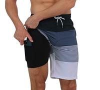 Arcweg Men's Swimming Shorts 2 in 1 Quick Dry Long Swimming Trunks with Compression Lined Surfing Stretchy Beach Shorts with Zipper Pockets