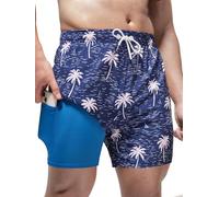 Arcweg Men's Swimming Shorts with Compression Liner Mens Swimming Trunks 2 in 1 Swim Shorts with Lining Quick Dry Surfing Stretchy Beach Shorts with Zipper Pockets Coco XXL(UK)