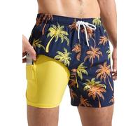 Arcweg Men's Swimming Shorts with Compression Liner Mens Swimming Trunks 2 in 1 Swim Shorts with Lining with Zipper Pockets Quick Dry Surfing Stretchy Beach Shorts
