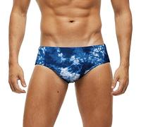 Arcweg Men's Swimming Trunks Briefs Low Waist with Removable Pad Swimwear Elastic Beach Shorts Boxers Underwear, Triangle Tie Dye Blue, XS