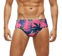 Arcweg Men's Swimming Trunks Briefs Low Waist with Removable Pad Swimwear Elastic Beach Shorts Boxers Underwear Red Coconut Tree L(EU)