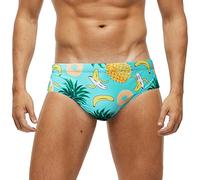 Arcweg Men's Swimming Trunks Briefs Low Waist with Removable Pad Swimwear Elastic Beach Shorts Boxers Underwear, Big Triangle Pineapple, M