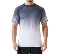 Arcweg Rash Guard Men Short Sleeves Shirt UPF 50+ Elastic Rash Vest Loose Fit Swimming Top Quick Drying Running Vest Sports Top Gray Gradient XXL（UK