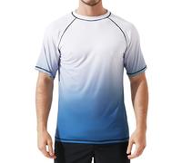 Arcweg Rash Guard Men Short Sleeves Shirt UPF 50+ Elastic Rash Vest Loose Fit Swimming Top Quick Drying Running Vest Sports Top Blue Gradient 2 XXL（UK
