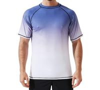 Arcweg Rash Guard Men Short Sleeves Shirt UPF 50+ Elastic Rash Vest Loose Fit Swimming Top Quick Drying Running Vest Sports Top Blue White Gradient M（UK