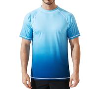 Arcweg Rash Guard Men Short Sleeves Shirt UPF 50+ Elastic Rash Vest Loose Fit Swimming Top Quick Drying Running Vest Sports Top Blue Gradient L（UK