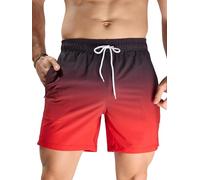 Arcweg Swimming Shorts Men with Mesh Lining Swim Shorts Quick Dry Mens Swimming Trunks with Zip Pockets Surf Swimming Beach Black Black Red Gradient 3XL(UK)