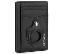 ARCWOR Slim Wallet Minimalist Front Pocket RFID Blocking Men and Women Leather Wallets, Black-Saffiano, Vertical With Airtag Holder