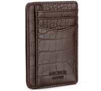 ARCWOR Slim Wallet Minimalist Front Pocket RFID Blocking Men and Women Leather Wallets, Coffee-Crocodile, Vertical
