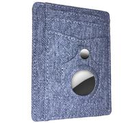 ARCWOR Slim Wallet Minimalist Front Pocket RFID Blocking Men and Women Leather Wallets, Navy-Denim, Vertical With Airtag Holder