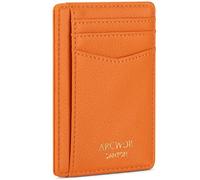 ARCWOR Slim Wallet Minimalist Front Pocket RFID Blocking Men and Women Leather Wallets, Orange-Litchi, Vertical