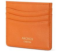 ARCWOR Slim Wallet Minimalist Front Pocket RFID Blocking Men and Women Leather Wallets, Orange-Litchi, Horizontal