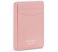 ARCWOR Slim Wallet Minimalist Front Pocket RFID Blocking Men and Women Leather Wallets, Pink-Saffiano, Vertical