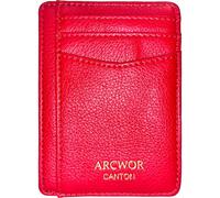 ARCWOR Slim Wallet Minimalist Front Pocket RFID Blocking Men and Women Leather Wallets, Red-Litchi, Vertical