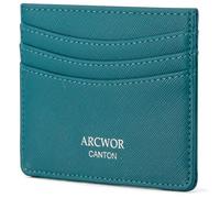 ARCWOR Slim Wallet Minimalist Front Pocket RFID Blocking Men and Women Leather Wallets, Teal-Saffiano, Horizontal