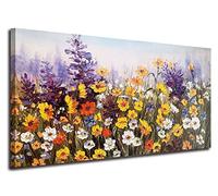 Ardemy Daisy Wall Art Colorful Extra Large Floral Canvas Wall Decor Living Room 3d Textured Flower Picture Landscape Wildflower Painting Artwork for Walls Bedroom Dining Room Home Office, 58"x29"