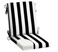 Arden Outdoor Dining Chair Cushion, Foam, 20x44, Black Cabana Stripe | Premium High Density Foam, Never Flattens, Weather-Proof for Outdoor Chairs, Mold and Mildew Resistant