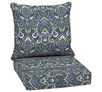 Arden Selections Outdoor Deep Seat Cushion Set, 24 x 24, Rain-Proof, Fade Resistant, Deep Seat Bottom and Back Cushion for Chair, Sofa, and Couch, 24 x 24, Sapphire Aurora Blue Damask