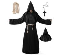 ARDFFA Monk Costume Adult Men 4PCS, Medieval Friar Hooded Monk Cape | Renaissance Wizard, Pastor Outfit Priest Robe Costume, Halloween Fancy Dress for Party, Cosplay, Stage Play, Church