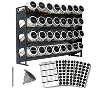 Ardier 4 Tier Spice Rack Organizer with 32 Square Spice Jars and 160 Spice Labels Set for Kitchen Cabinet Countertop Pantry or Wall Mount, Matte Black