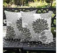 Ardjxue Cushion Covers 40 x 40 cm Black Grey Dahlia Outdoor Cushion Waterproof Double-Face Modern Spring Summer for Sofa Living Room Patio Garden Bench Decoration Set of 2