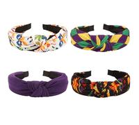 Ardorchid Mardi Gras Headbands for Women Crown Fleur De Lis Mask Knotted Wide Headband Hair Band Carnival Mardi Gras Hair Accessorie Outfits Party Favors 4PCS