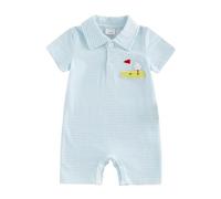 Ardougudougu Baby Boy Golf Clothes Short Sleeve Golf Embroidery Romper Lapel Button Jumpsuit Cute Masters Golf Summer Outfit (Sky Blue, 3-6 Months)