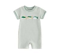 Ardougudougu Infant Baby Boy Short Sleeve Romper Jumpsuit Pants Deer Duck Waffle Knit Outfit Summer One Piece Clothes (Green, 3-6 Months)