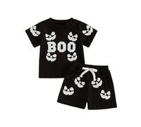 Ardougudougu Toddler Baby Boy Halloween Outfit Boo Pumpkin Patch Shirt Shorts Set Spooky Season Little Kids Outfits Clothes (Black, 2-3T)