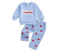 Ardougudougu Valentines Day Toddler Baby Boy Clothes Outfit Lover Boy Sweatshirt + Red/Blue Gingham Pant Set Fall Winter Clothes (Blue, 12-18 Months)
