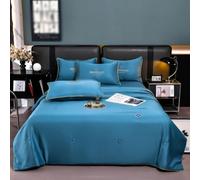 ARE RUG Summer Ice Silk Quilt Satin Double Duvet Cover,Reversible Coverless Microfiber Soft Bed Quilt, Breathable & Comfort Cooling Blanket Easy Care for All Seasons (Dark blue,150 * 200cm)