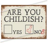 "Are You Childish?" Funny Metal Bar Sign | Retro Wall Plaque for Home Pub, Garage & Man Cave Decor | Witty Father's Day Gift 2026 | Vintage Memorabilia, 15cm x 10cm, Made in UK