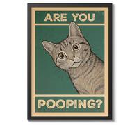 Are You Pooping? Cat Poster, Retro Animal Bathroom Print, Comedy Toilet Wall Art, A4 (Black Frame) - 32.7x24.1cm