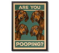Are You Pooping? Dogs Poster, Retro Animal Bathroom Print, Comedy Toilet Wall Art, A4 (Black Frame) - 32.7x24.1cm