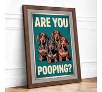 Are You Pooping Dogs Retro Framed Wall Art Print A1 Walnut