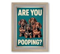 Are You Pooping Dogs Retro Framed Wall Art Print A4 (29.7×21cm) Oak, Wall Decor for Living Room, Bedroom, Office & Home, Ready to Hang, Art Gift